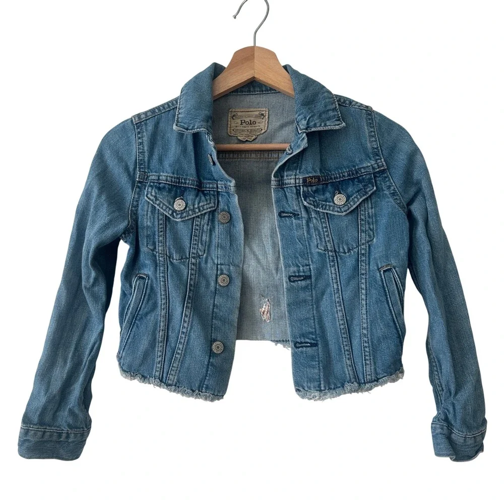 Polo Ralph Lauren Kids Denim Jacket Distressed Frayed Size 8